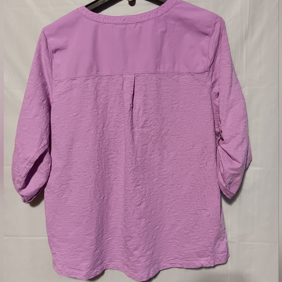 L.L. Bean EUC Women's Half Button Down Shirt, Large, 2 Pockets, 3/4 Tab Sleeve - Picture 10 of 10